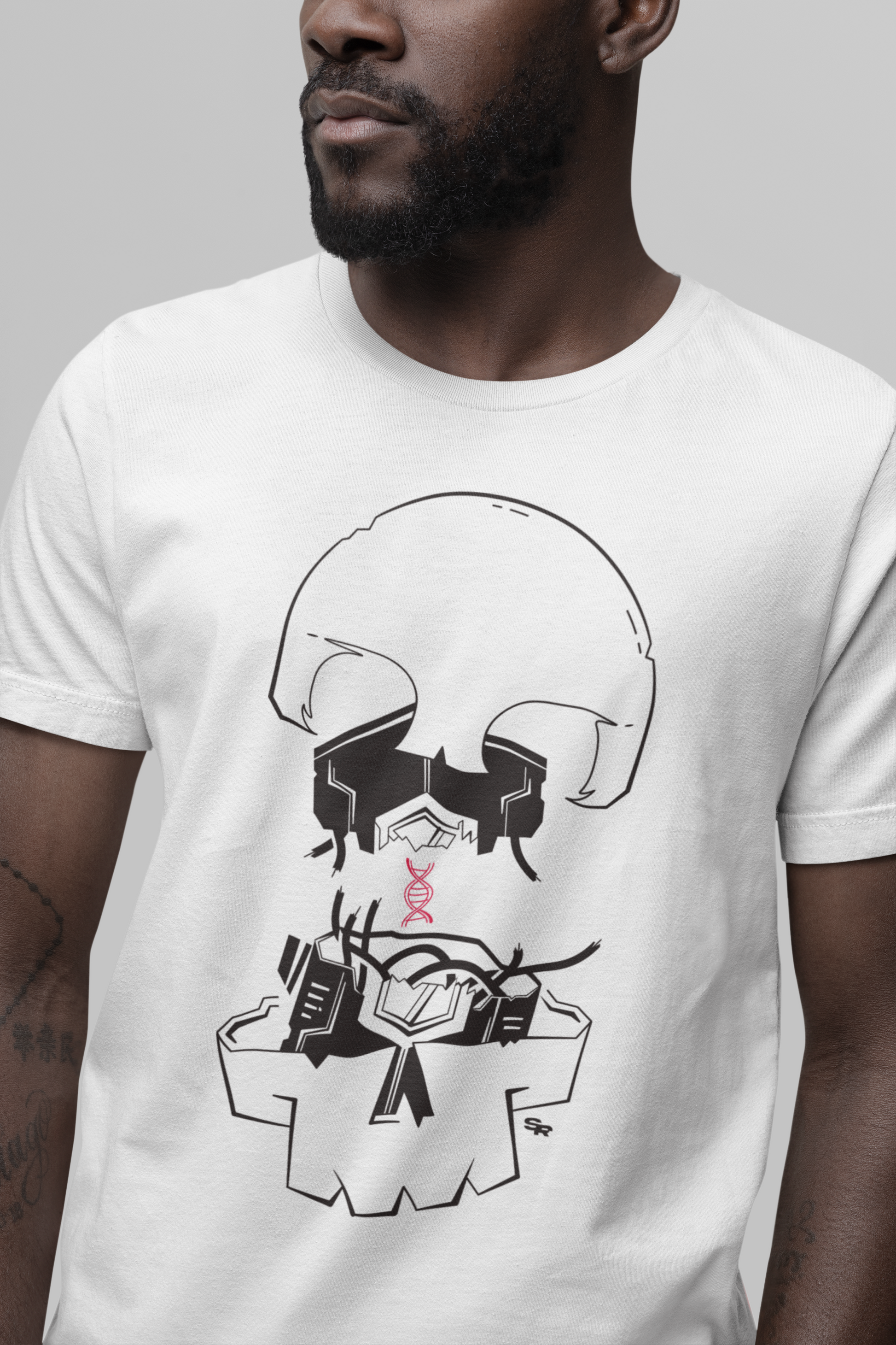 close up of robot skull